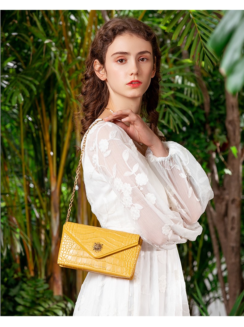 vanessahogan女士包包女包牛皮时尚奢侈品女包早春链条斜挎包鳄鱼纹单