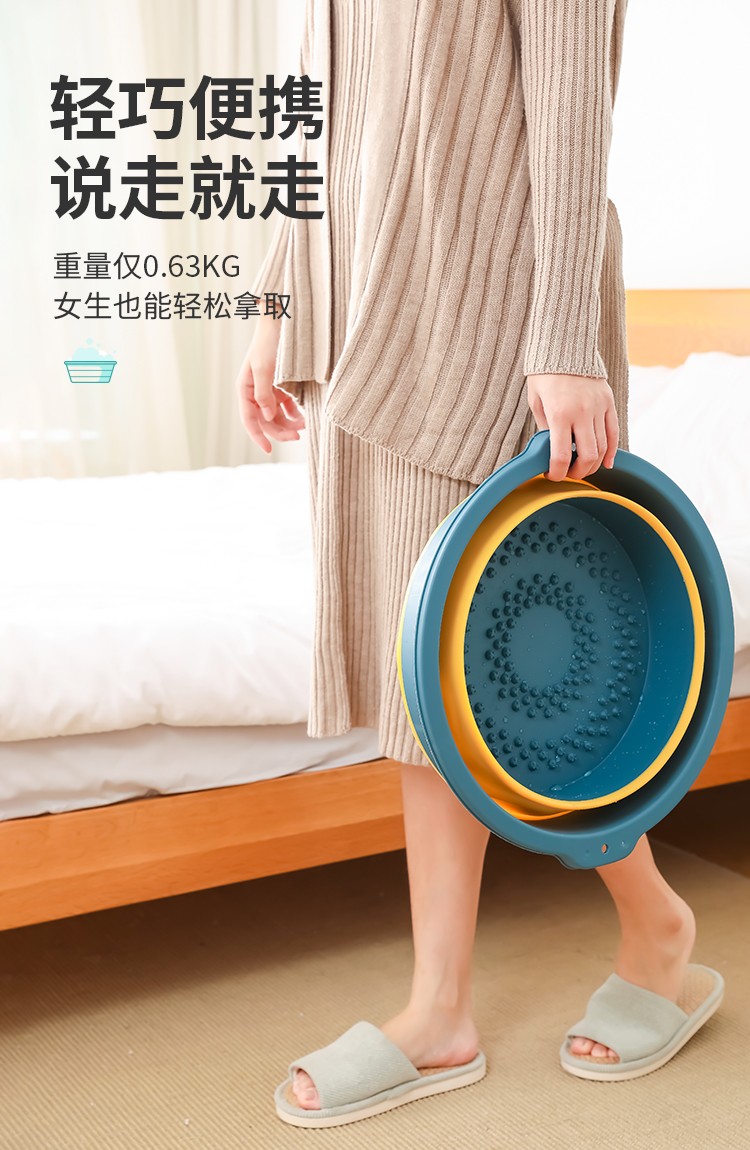 可折叠泡脚桶家用折叠足浴盆手提按摩洗脚盆便携式可收缩足浴桶粉色