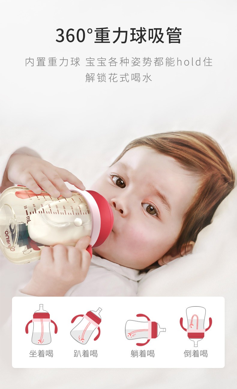 恩尼诺儿童水杯吸管杯喝奶直饮奶瓶宝宝学饮杯1岁2岁牛奶杯防摔橙色