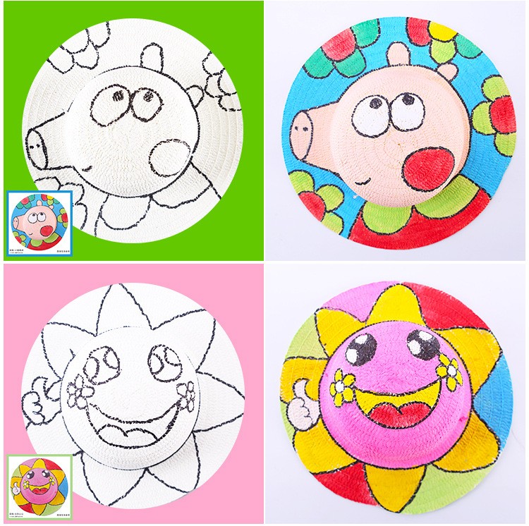 开学季国庆节儿童绘画草帽帽子学校幼儿园活动子互动彩绘手工制作diy