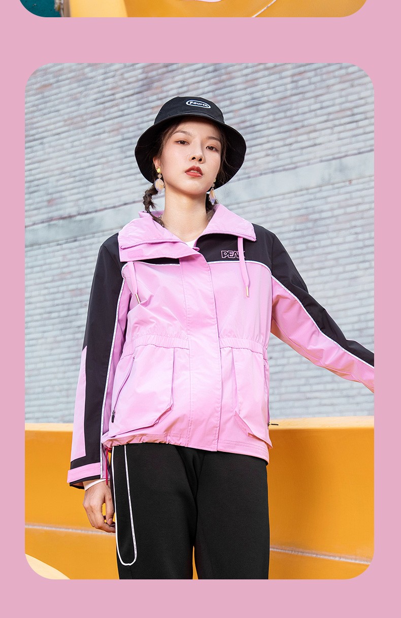 放肆去野匹克外套女2021秋季新款开衫拉链休闲运动服上衣粉蝶紫m