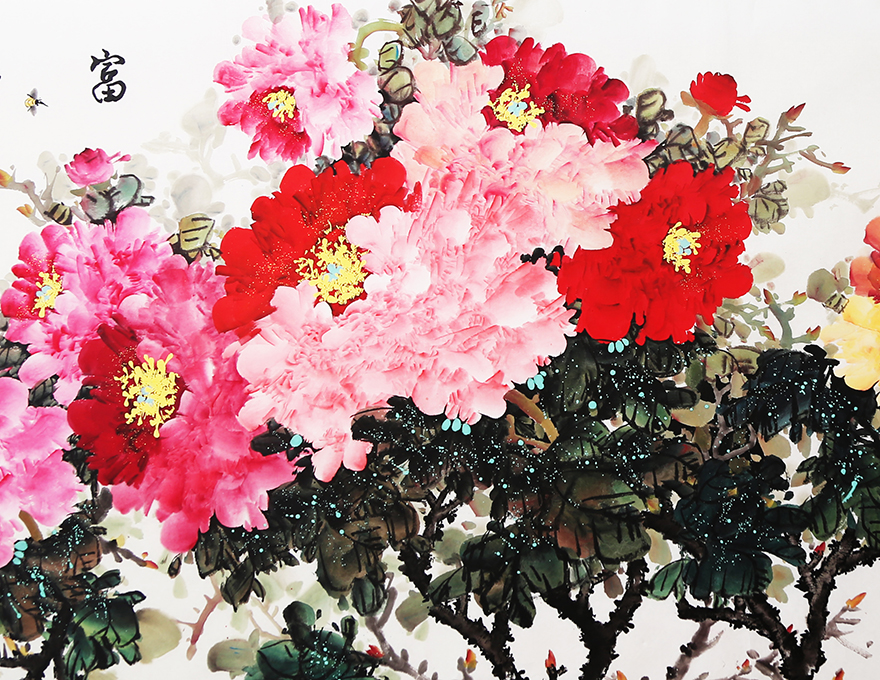 中国书画协会理事 王清《富贵满堂》小六尺精品水墨花鸟 客厅装饰画