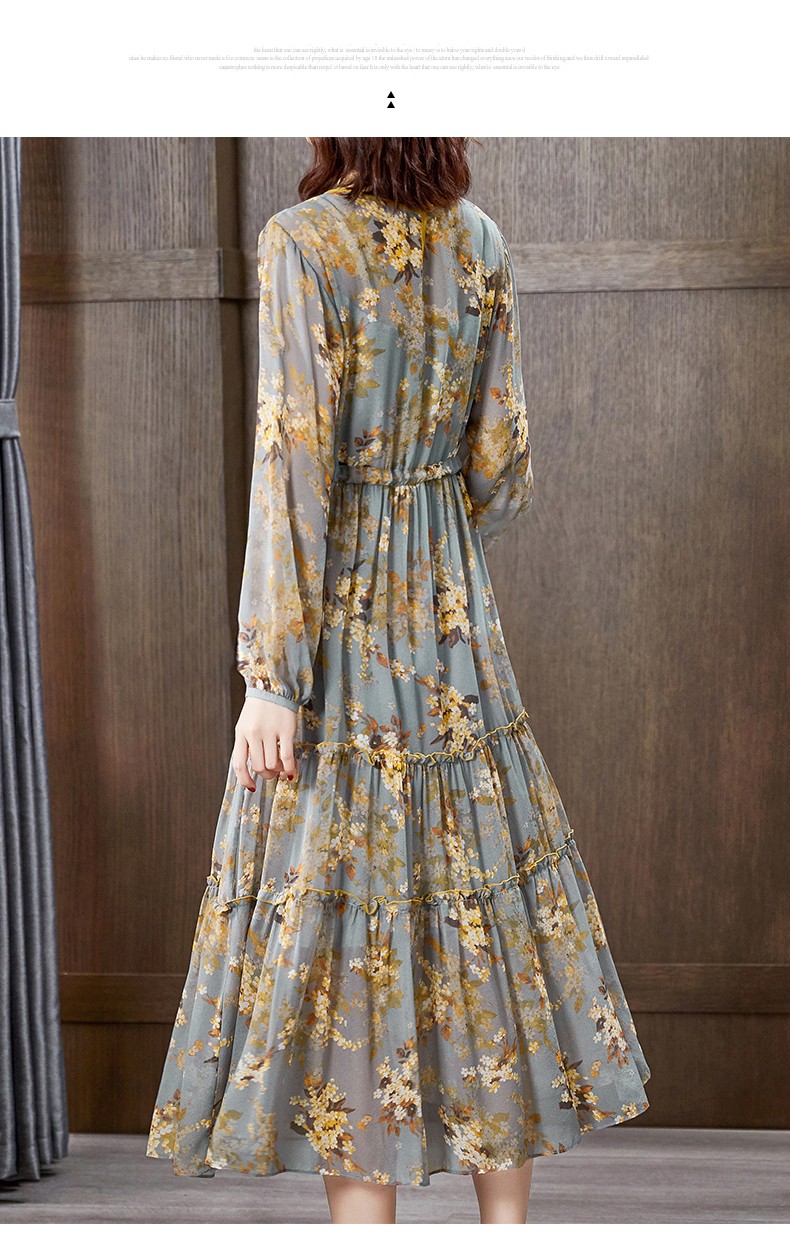 jhbee真丝连衣裙女2021年新款女装春季中长款收腰显瘦a字裙气质桑蚕丝