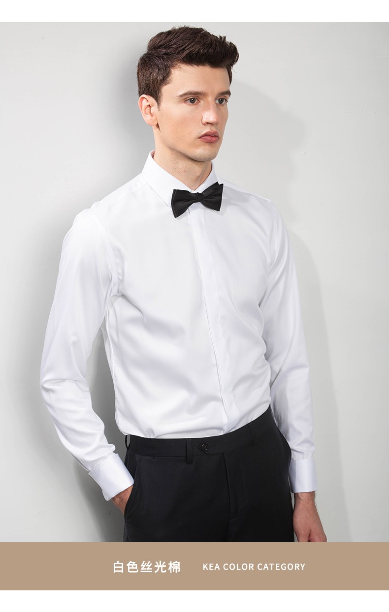 伯莎丹顿品牌男装丝光棉长袖法式衬衫男袖扣新郎伴郎结婚修身红色纯棉