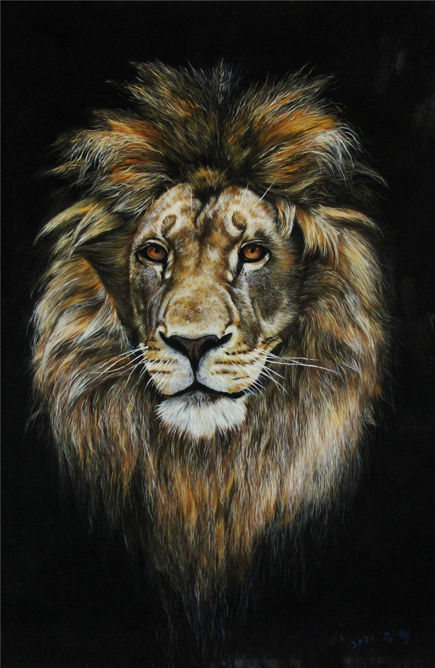 朝鲜一级画家 金赫《雄狮》6915 精品油画