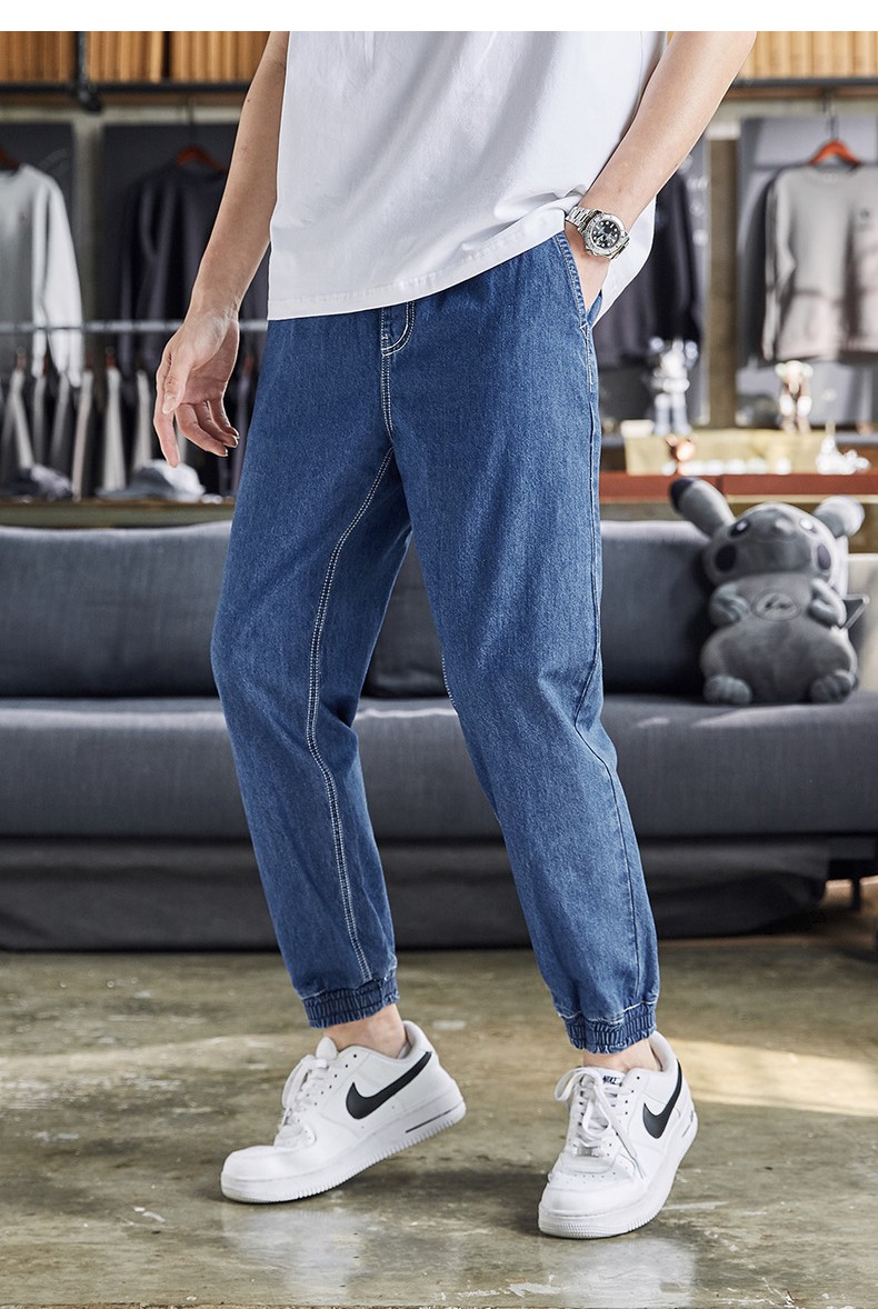 唐狮牛仔裤男2021秋冬新款束腿裤子男士中牛仔蓝xl