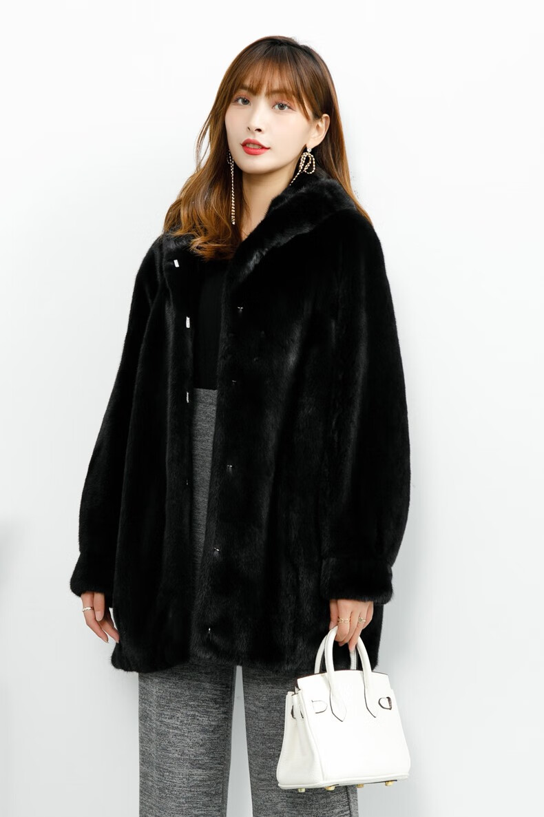 kraallda卡搭奢侈品牌女装貂皮大衣女整貂连帽水貂皮草女中长款进口