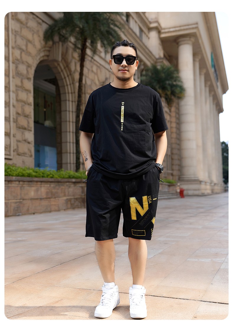 斤潮胖子加肥加大外穿夏季男士宽松肥佬休闲运动五分裤黑色46码250270