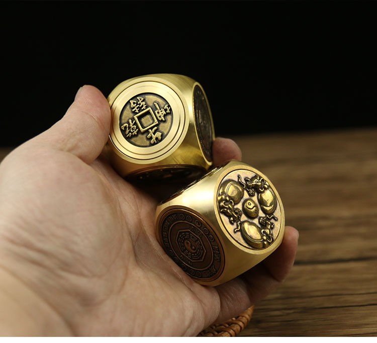 铜之心黄铜六面转钱把件纯铜赚钱手把件把玩件男士随身招财解压创意