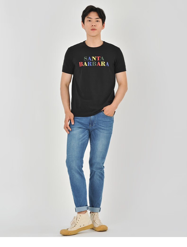 sbprc圣大保罗男士夏季新色字母印花纯棉短袖t恤紧身版z9黑色56xxxl1