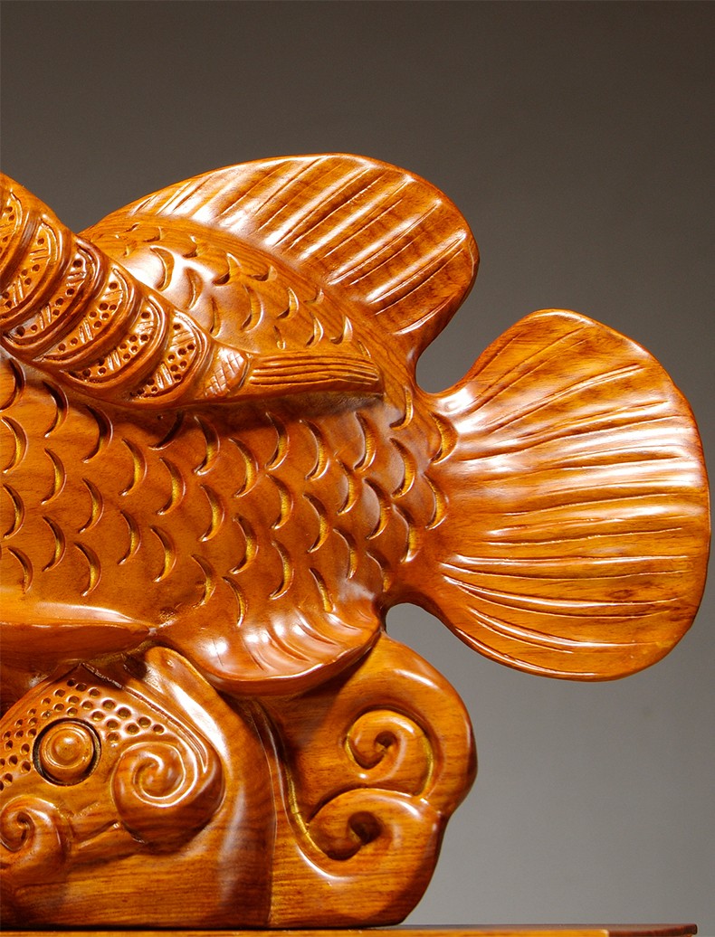 艺永轩花梨木雕如意金龙鱼摆件动物鱼木质雕刻木制工艺品客厅玄关家居