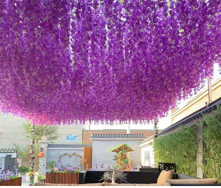 印季仿真紫藤花假花藤条紫罗兰绢花吊顶塑料花串藤蔓室内壁挂绿植婚庆