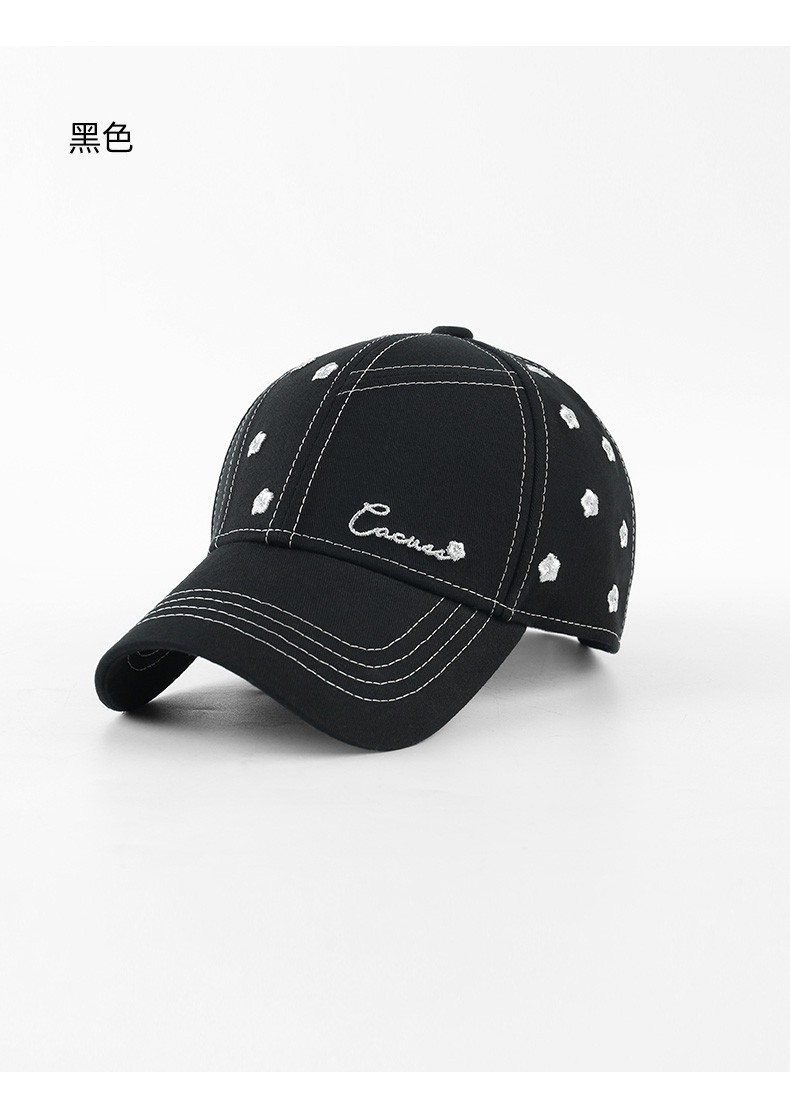 cacuss帽子女时尚百搭棒球帽银线刺绣遮阳帽棉质可调节卡扣鸭舌帽b