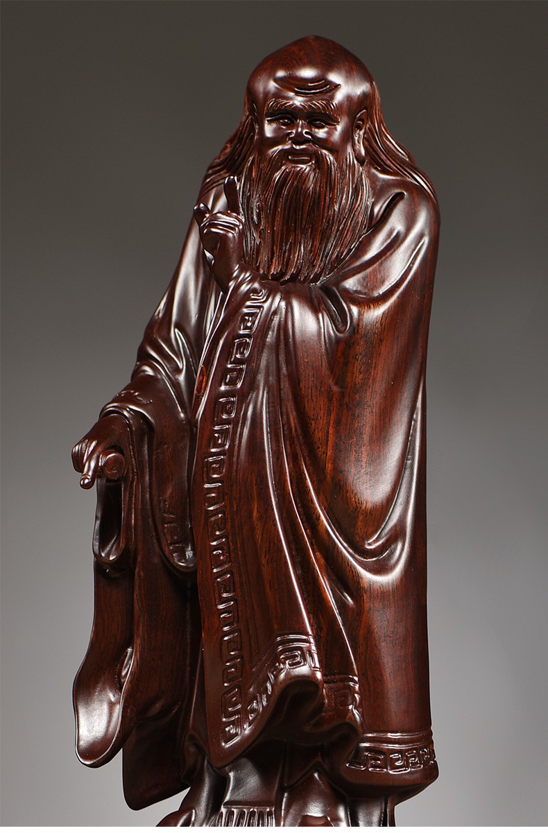 艺永轩实木黑檀木雕老子雕像摆件家居客厅玄关董事长总经理办公室桌面