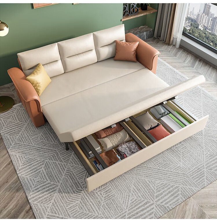 欧荷家具 可折叠沙发床两用 小户型多功能客厅双人现代简约铁艺科技布