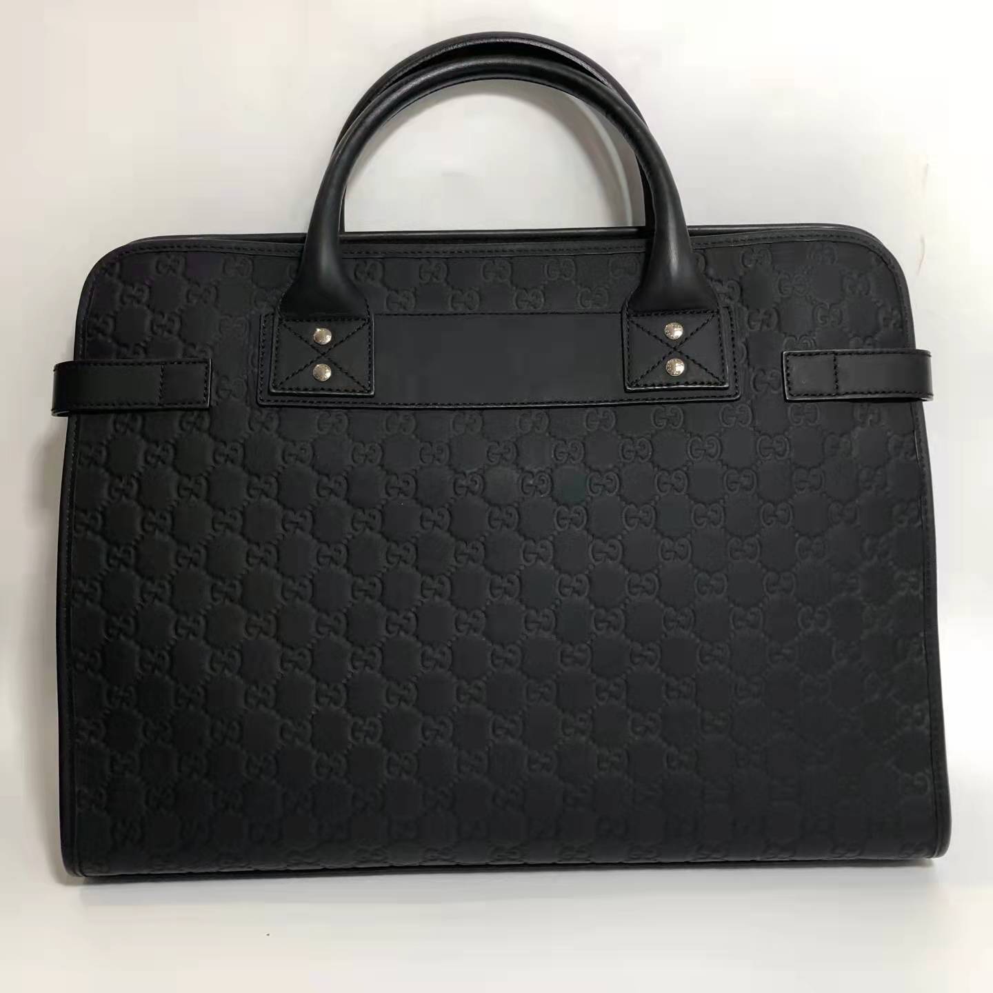 99新古驰gucci黑色牛皮压花手提包公文包男包