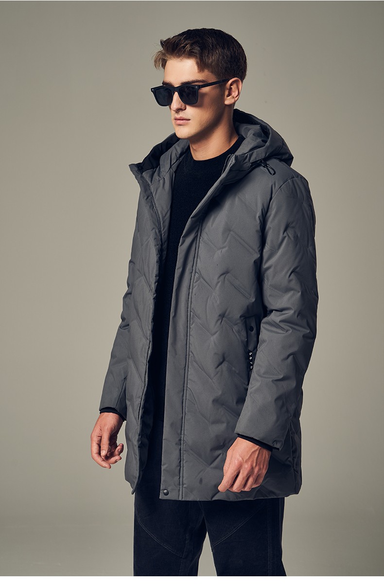 誀川中长款羽绒服男士冬季休闲保暖白鸭绒连帽大衣外套黑色3xl