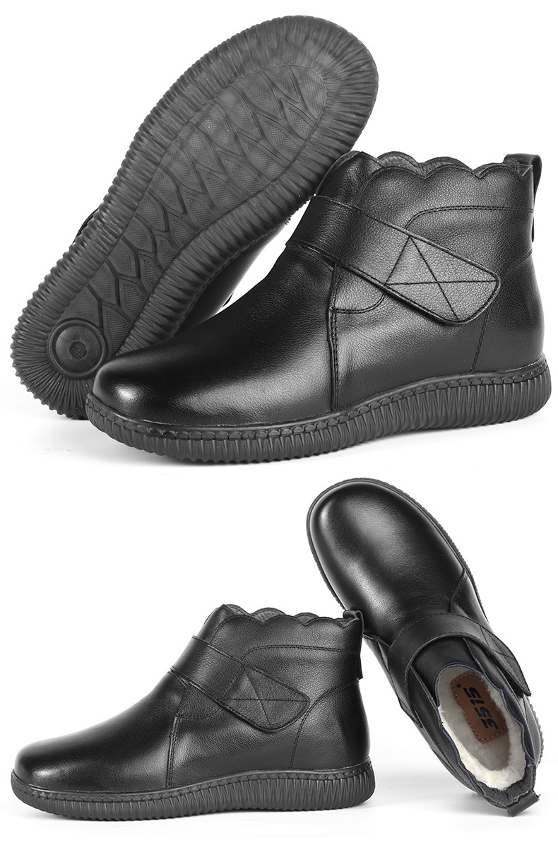 3515强人皮鞋女冬季加厚羊毛加绒防寒保暖中老年皮棉鞋高帮婆婆鞋黑色