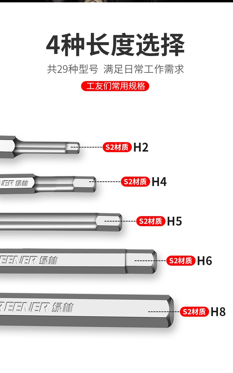 绿林greener单端内六角批头披头气动电动螺丝刀套装六角超硬工业高