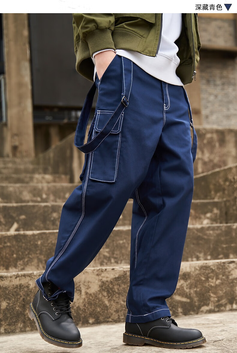 dickies背带裤 多口袋撞色压线长裤 背带裤男dk008781 黑色 028【图片