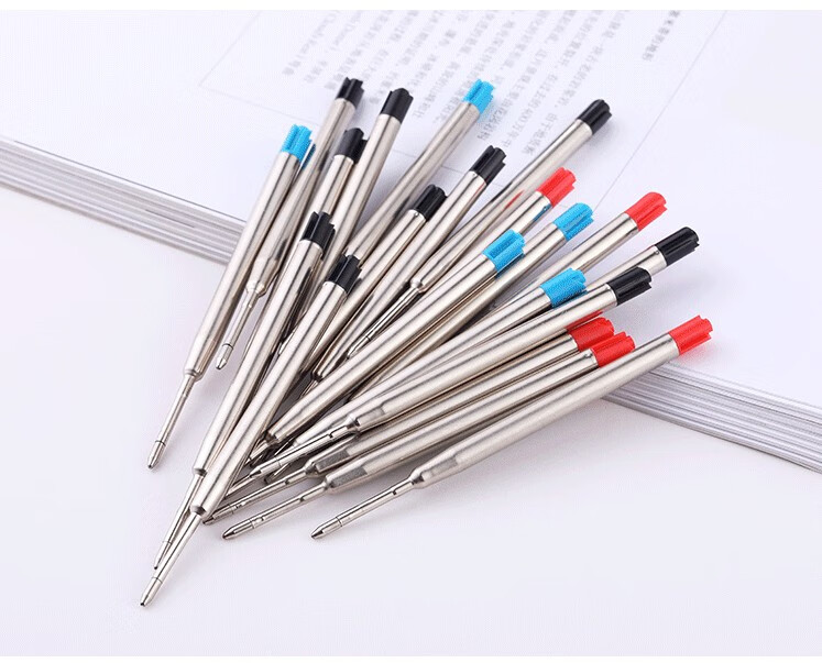 欧规g2金属中性签字笔芯子弹头旋转按动碳素替芯07蓝色圆珠笔芯5支