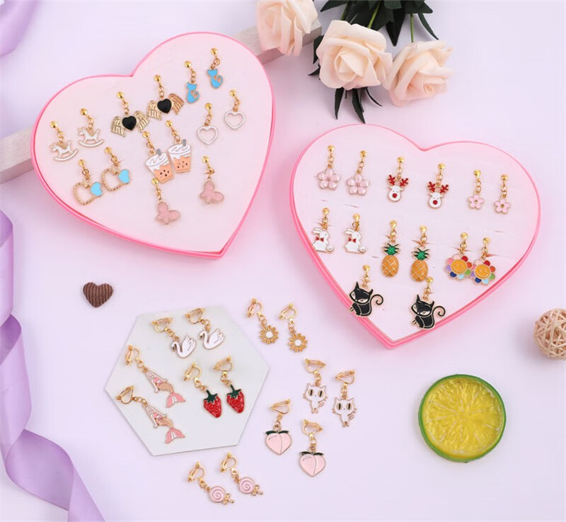 儿童耳环耳夹无耳洞耳坠公主可爱学生宝宝玩具女孩 mays will【爱心盒