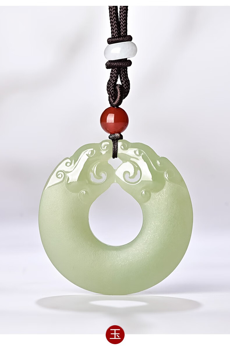 玉等我和田玉吊坠双貔貅平安扣玉坠挂件男女款圆形貔貅玉佩项链