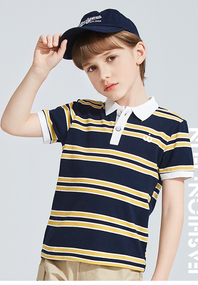 真维斯jeanswest童装儿童短袖t恤男童polo衫中大童翻领上衣宝宝横条衫
