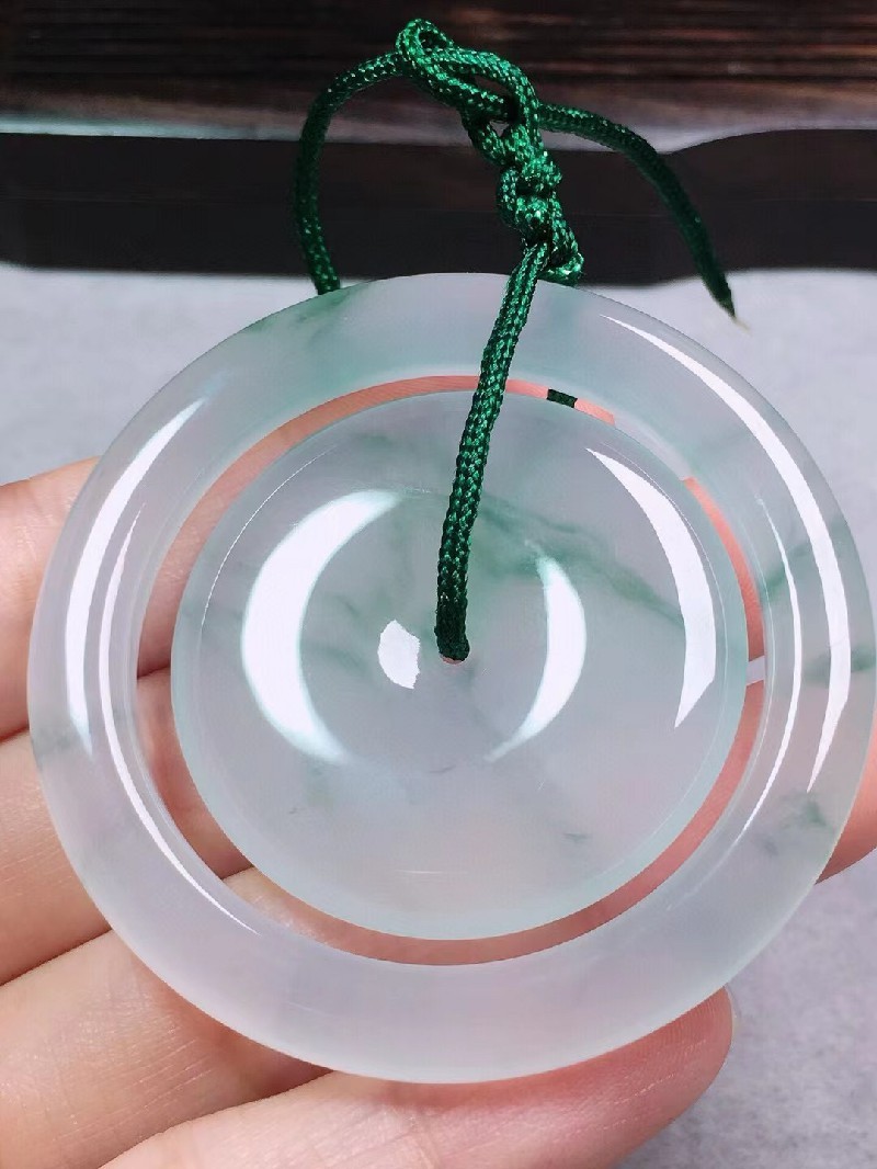 绿翠天成 翡翠冰种飘花子母扣吊坠 冰种翡翠缅甸天然a货玉石项链送礼