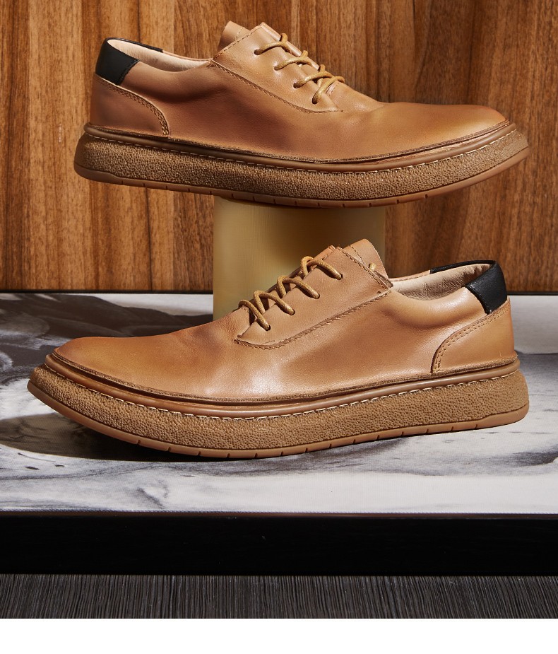 尚鞋足轻奢品牌男鞋夏季英伦风皮鞋男休闲透气系带低帮圆头个性工装单