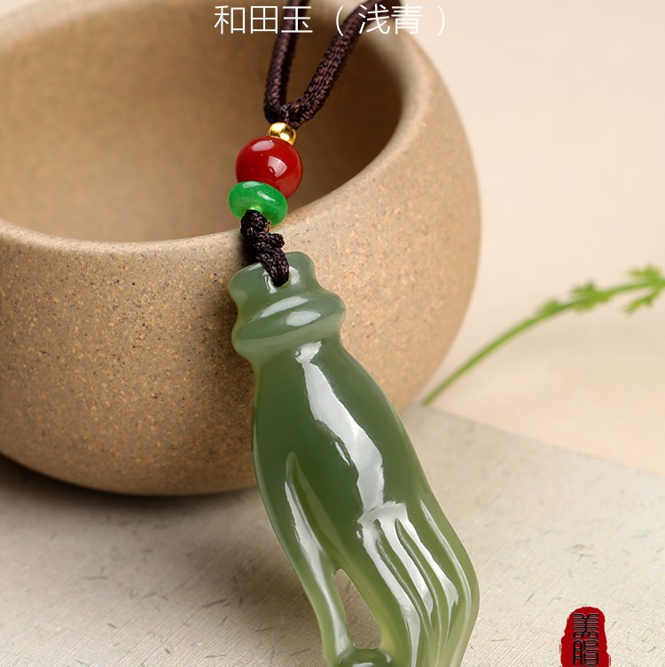 美脂润 和田玉佛手吊坠 浅青玉坠掌上明珠玉吊坠湖水绿玉石项链挂件