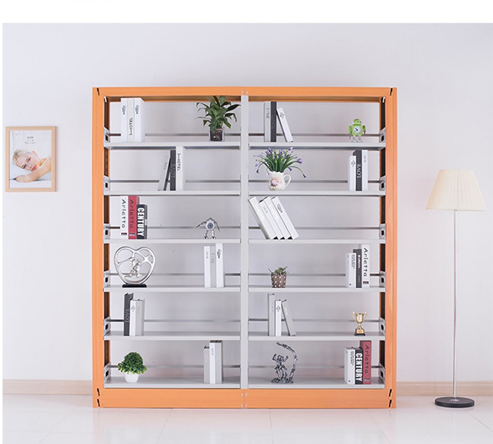 锦智缘钢制书架学校书店图书馆阅览室书架双面单面资料架木护板档案