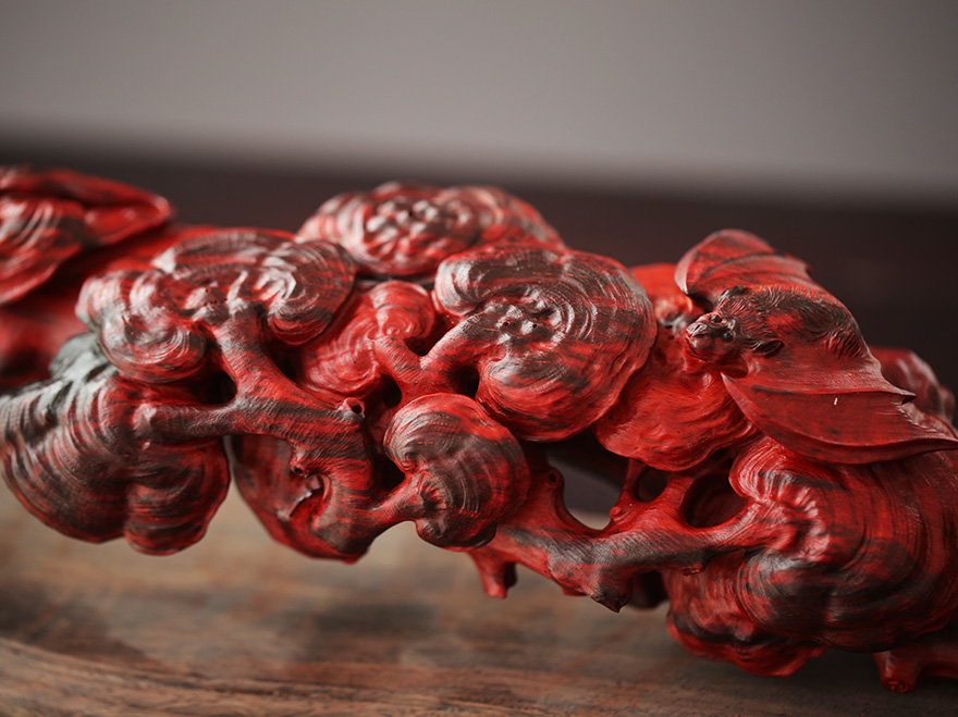 朴物印度小叶紫檀整木制手工镂空雕刻灵芝有福如意摆件33斤