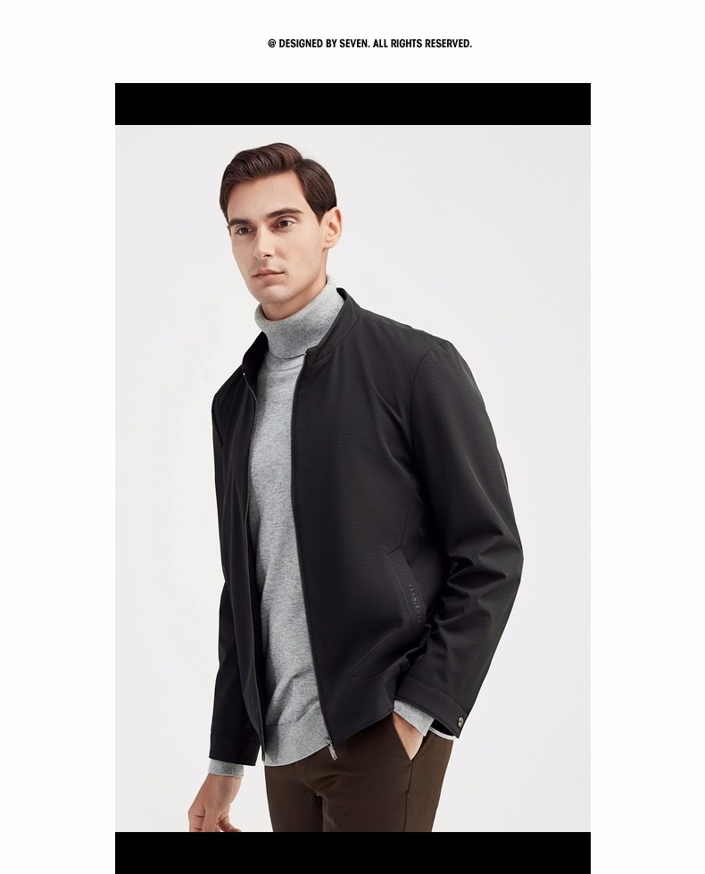 柒牌男装立领暗纹夹克 2021秋季新款中青年男士商务休闲轻便薄款外套