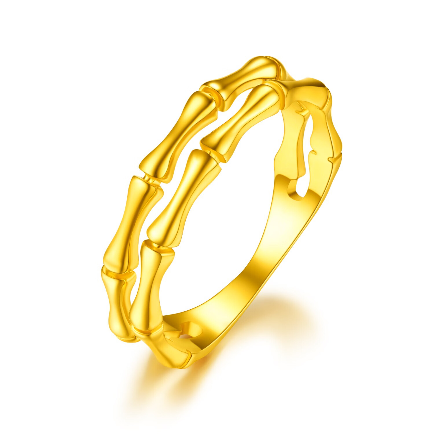 佐卡伊黄金戒指双竹节足金女戒素圈金子戒送女友礼物现货