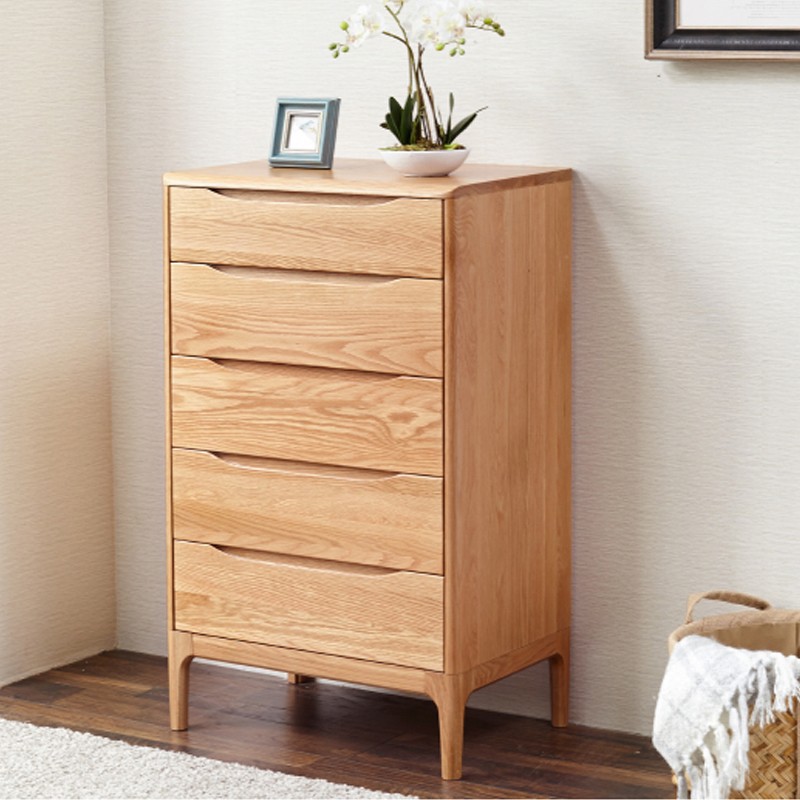 念念家具实木五斗柜卧室橡木大容量收纳小户型家用现代简约风 胡桃色