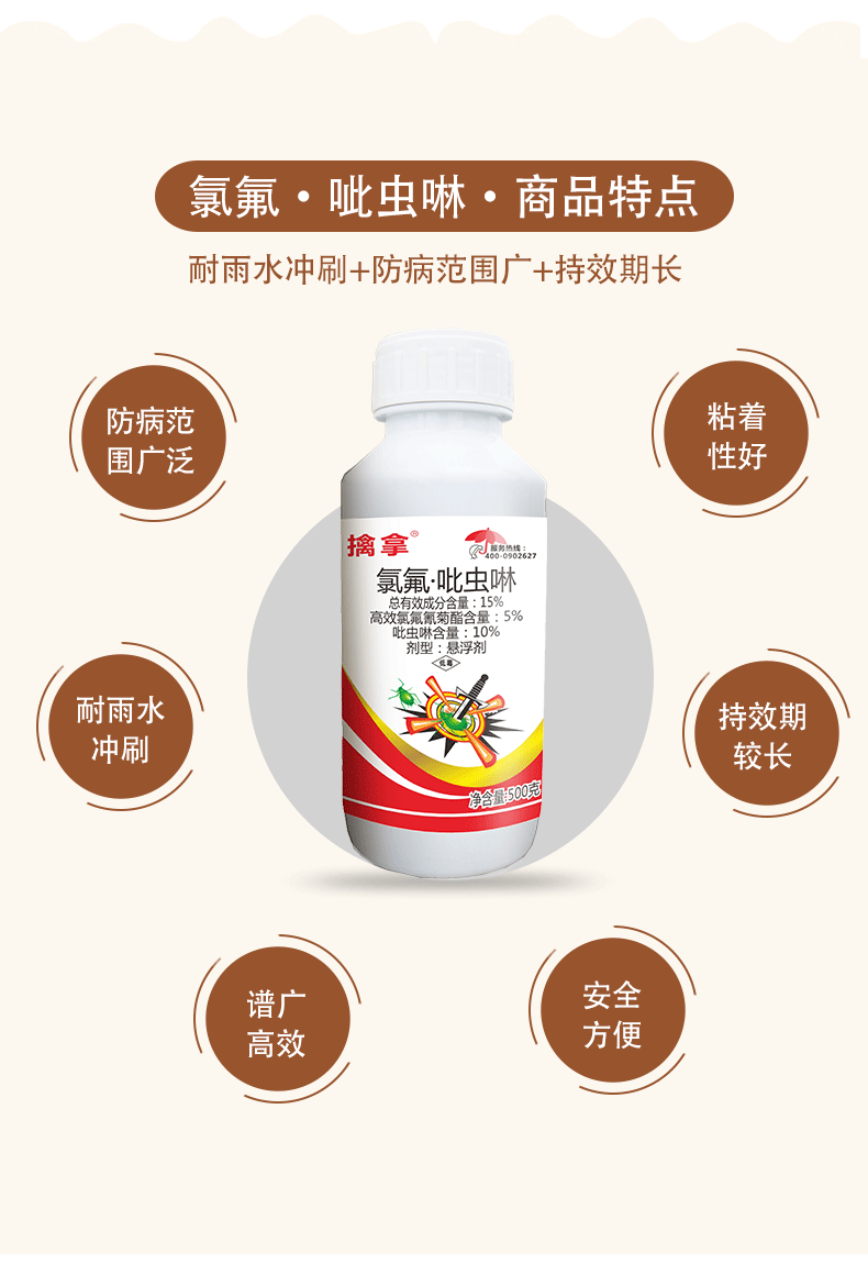 中迅康护15氯氟吡虫啉高效氯氰氟菊酯小麦水稻蚜虫果树梨木虱高氯