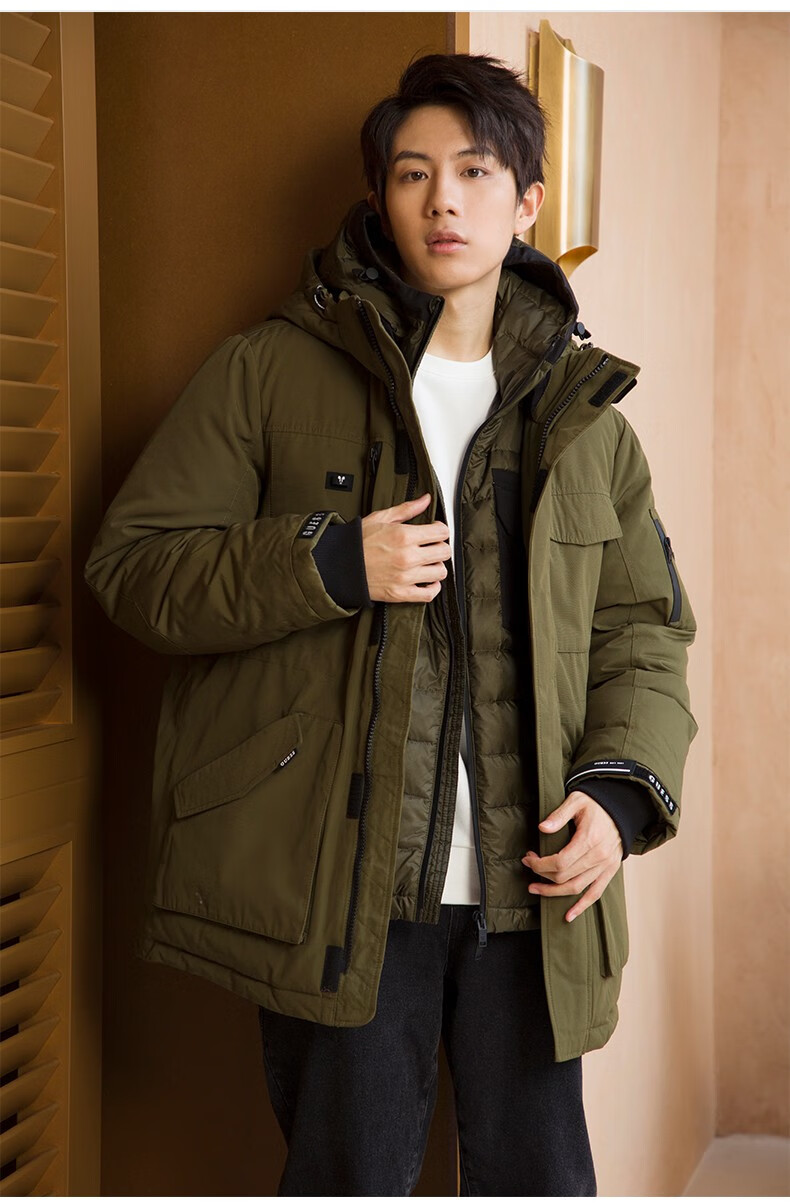 guess个性秋男连帽拉链简约保暖鹅绒羽绒服-m1pl51w55r9 g7hm-浅灰色