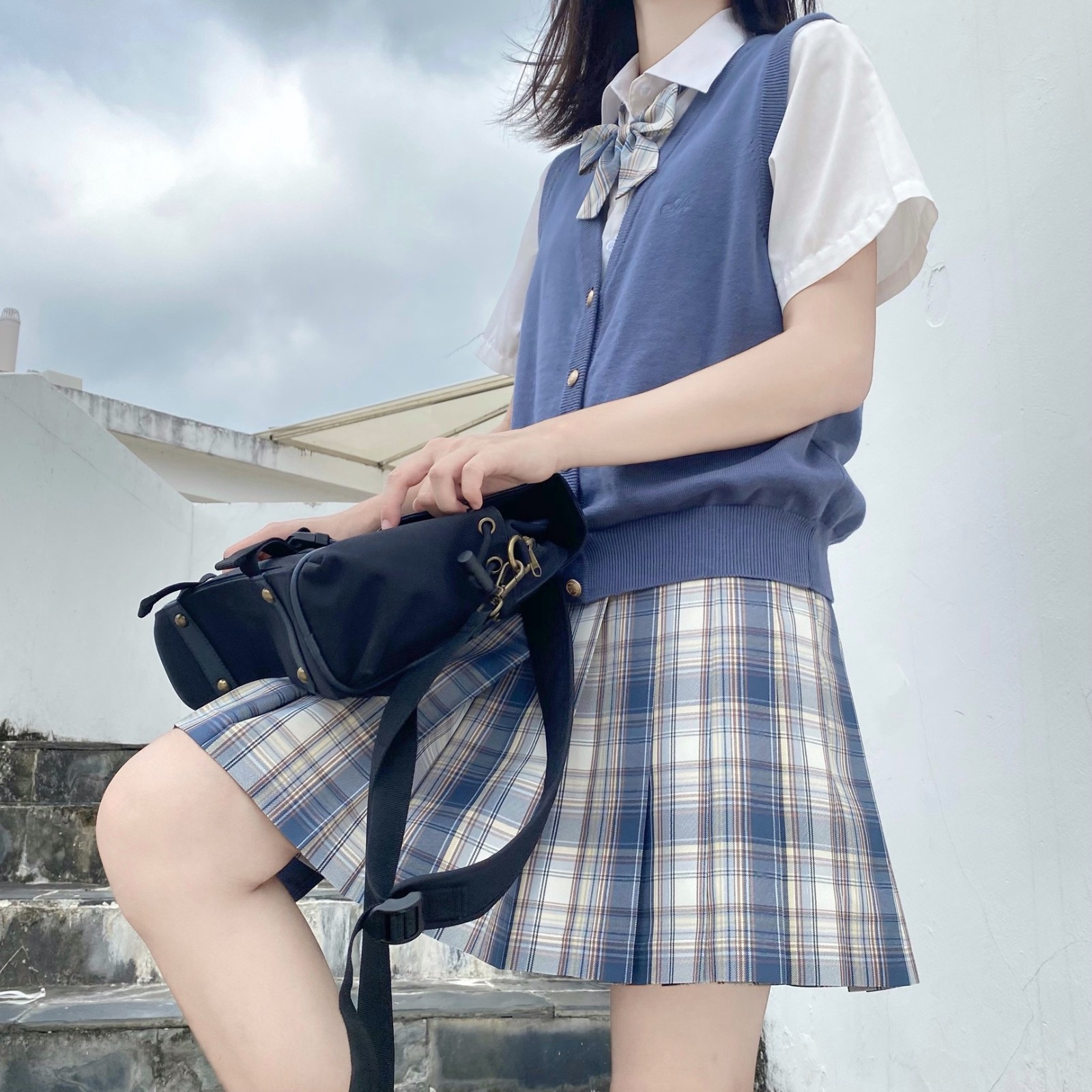 猫耳酱缝缝咩咩の一刀原创jk制服百褶裙日系学院风半身裙女裙子短t