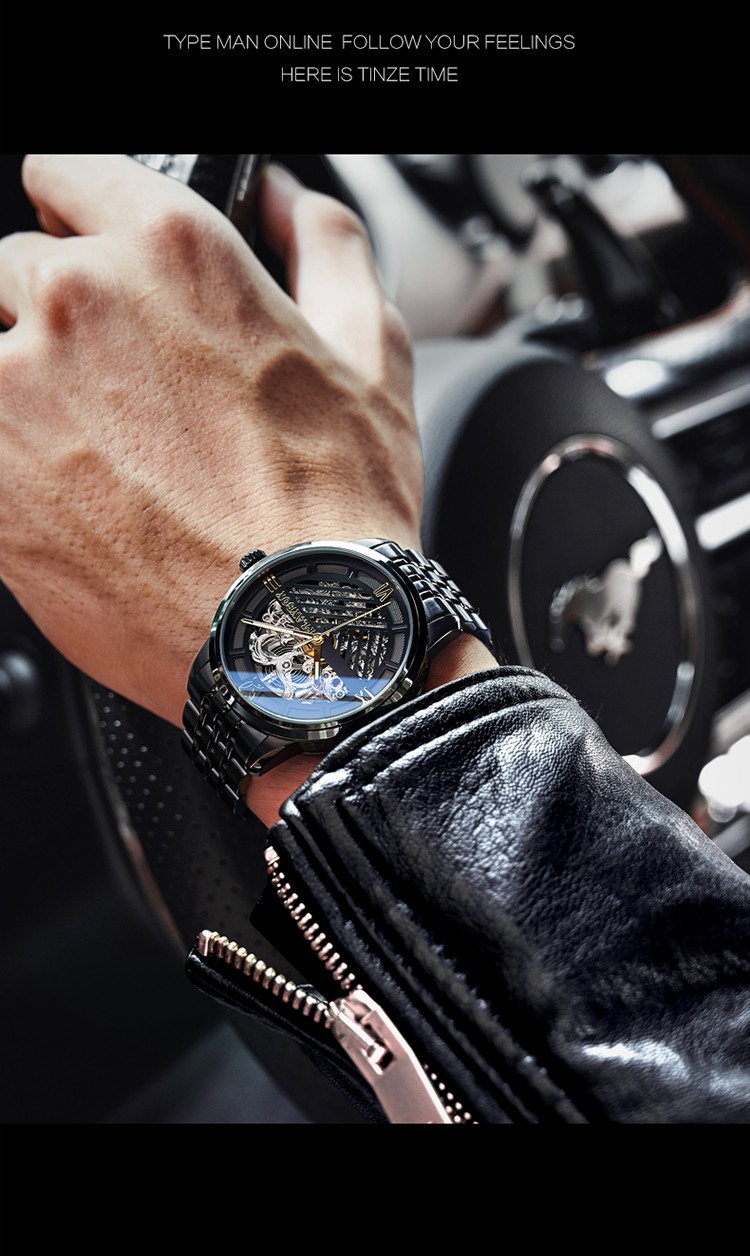 欧美品牌花花公子playboy手表男镂空全自动机械手表时尚腕表潮流防水