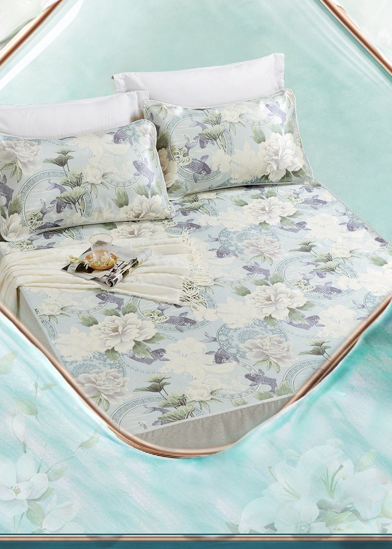 富安娜床笠款冰丝凉席三件套 夏天清凉席子可折叠软席床笠式包裹防滑