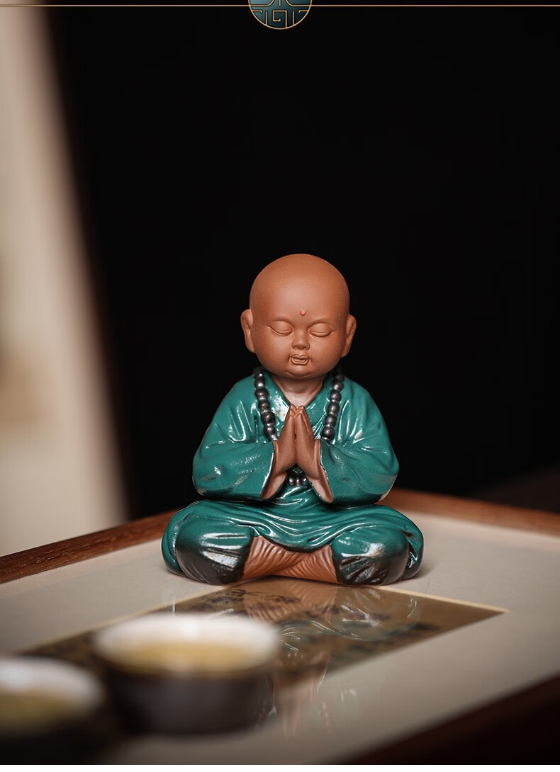 木客 禅意精品紫砂可爱小和尚茶宠摆件创意茶室茶空间茶桌面陶瓷装饰