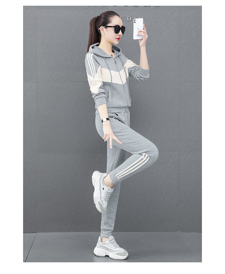 峰艺酷品牌休闲运动套装女高端开衫连帽新款小脚裤运动服套装跑步晨练