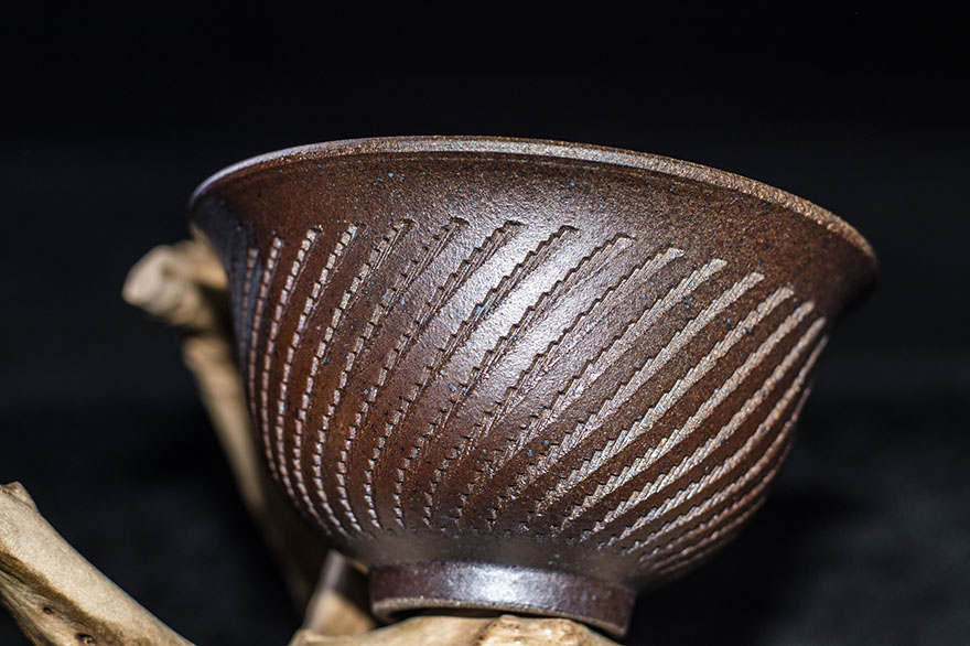 柴烧跳刀纹三才盖碗盏娘建阳建盏主人杯口径9b40