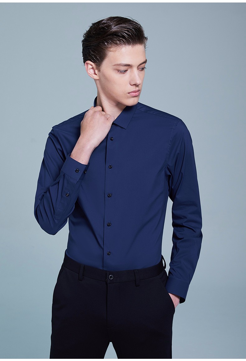 鲁泰luthai纯色弹力衬衫男高纱支商务衬衣深蓝色41