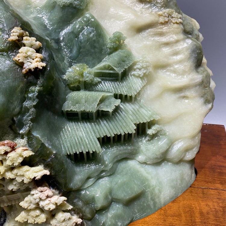 甲门jiamen天然玉石岫玉手工雕刻意境山水摆件送领导送朋友高档居家