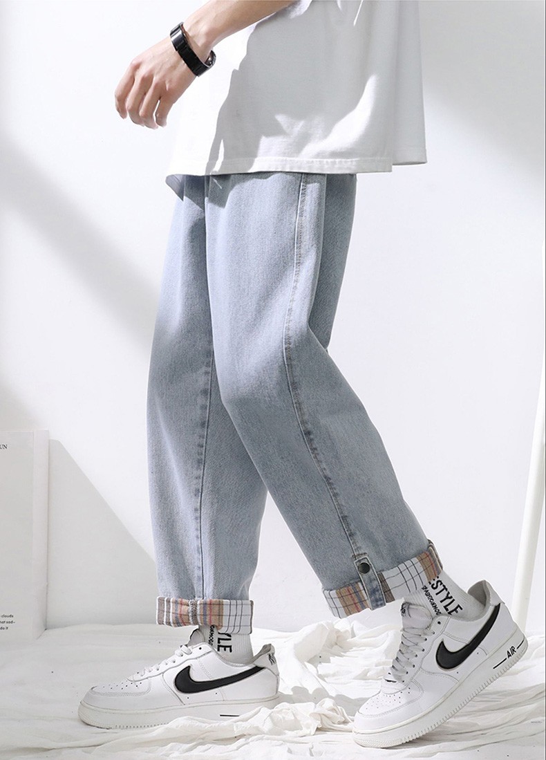 京日达牛仔裤男阔腿裤秋季新款直筒港风宽松裤子潮流弹力男裤潮牌休闲