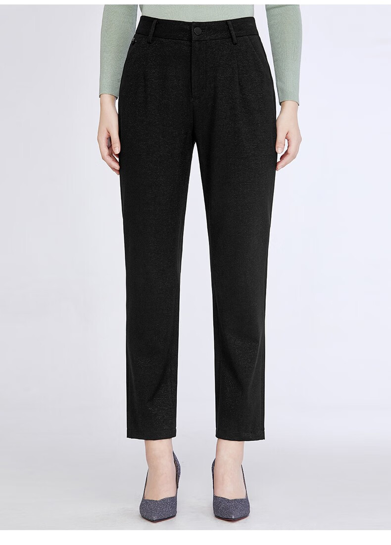 百斯盾bestn春季女下装长裤西裤老爹裤化纤西裤9分轻薄中腰中腰时尚