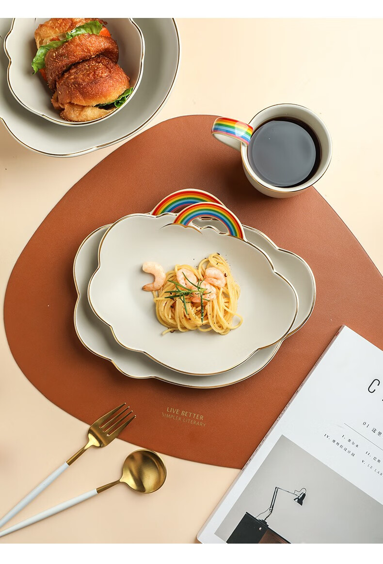 舍里彩虹陶瓷餐具创意水果沙拉碗米饭碗可爱早餐碗盘轻奢西餐盘子深盘