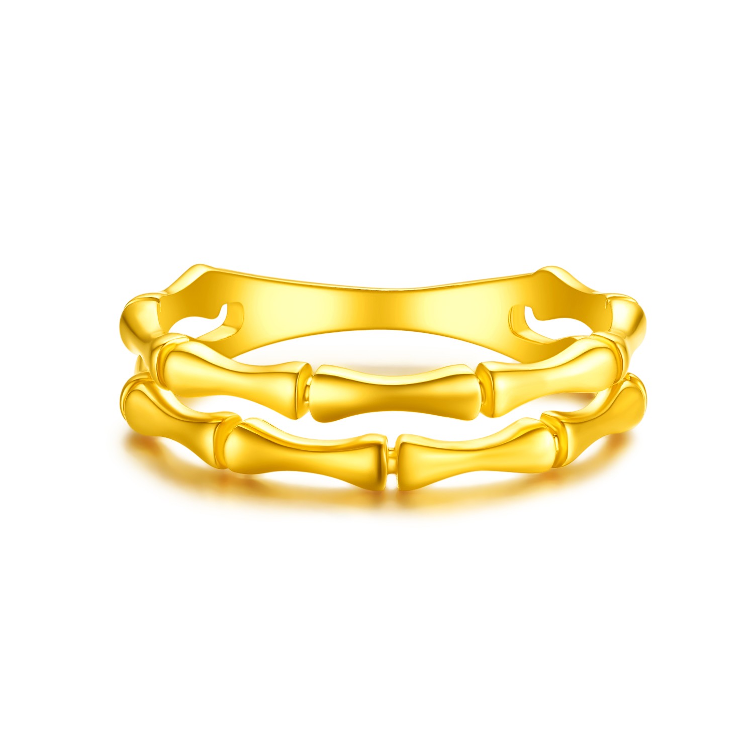 佐卡伊黄金戒指双竹节足金女戒素圈金子戒送女友礼物现货